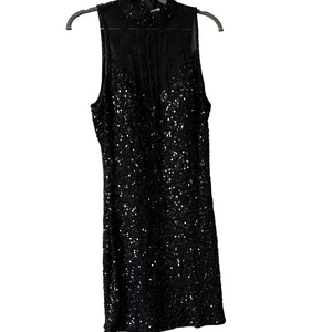 Vintage party dress black sequins over silk L made in India